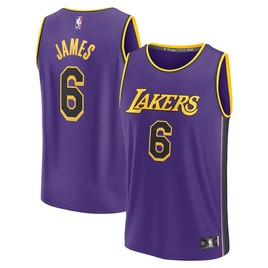 Men Los Angeles Lakers #6 LeBron James Fanatics Branded Purple Statement Edition 2022-23 Fast Break Replica Player NBA Jersey->los angeles lakers->NBA Jersey